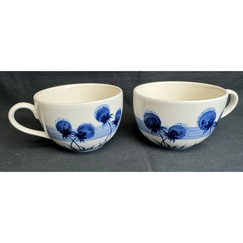 Vintage Herman Dodge 5 Piece Tea Set Teapot 2 Cups Tray Handpainted Blue & White